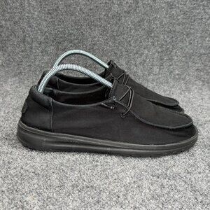 Hey Dude Wendy Slip Resistant Work Shoes Women's 9 Black Canvas Slip On Snekers